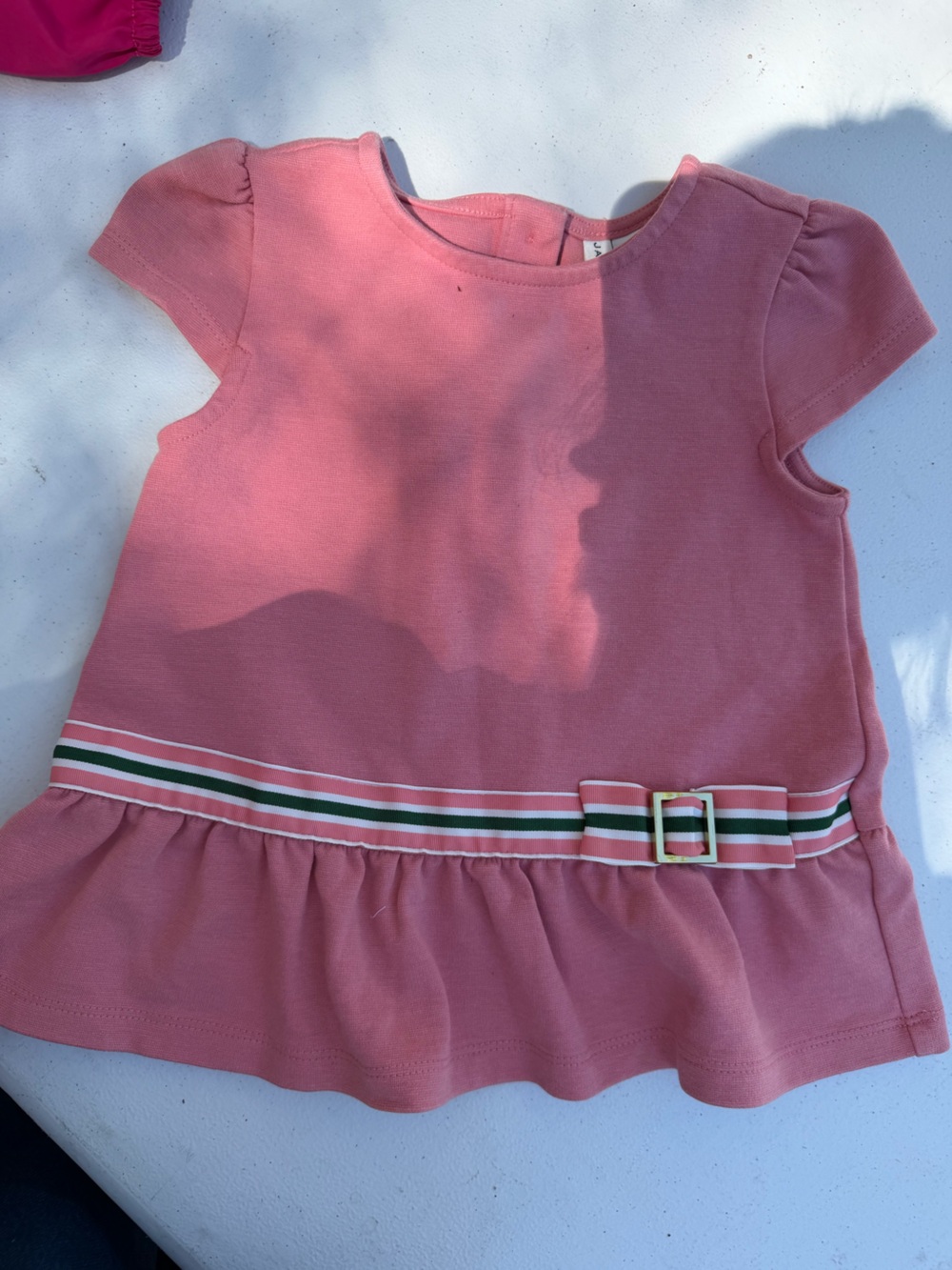 Janie and Jack Pink Ruffle-Hem Top with Striped Buckle Belt
